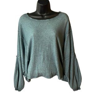 MUSTARD Seed women's blue/green pullover top size M, triangle back hem NWT